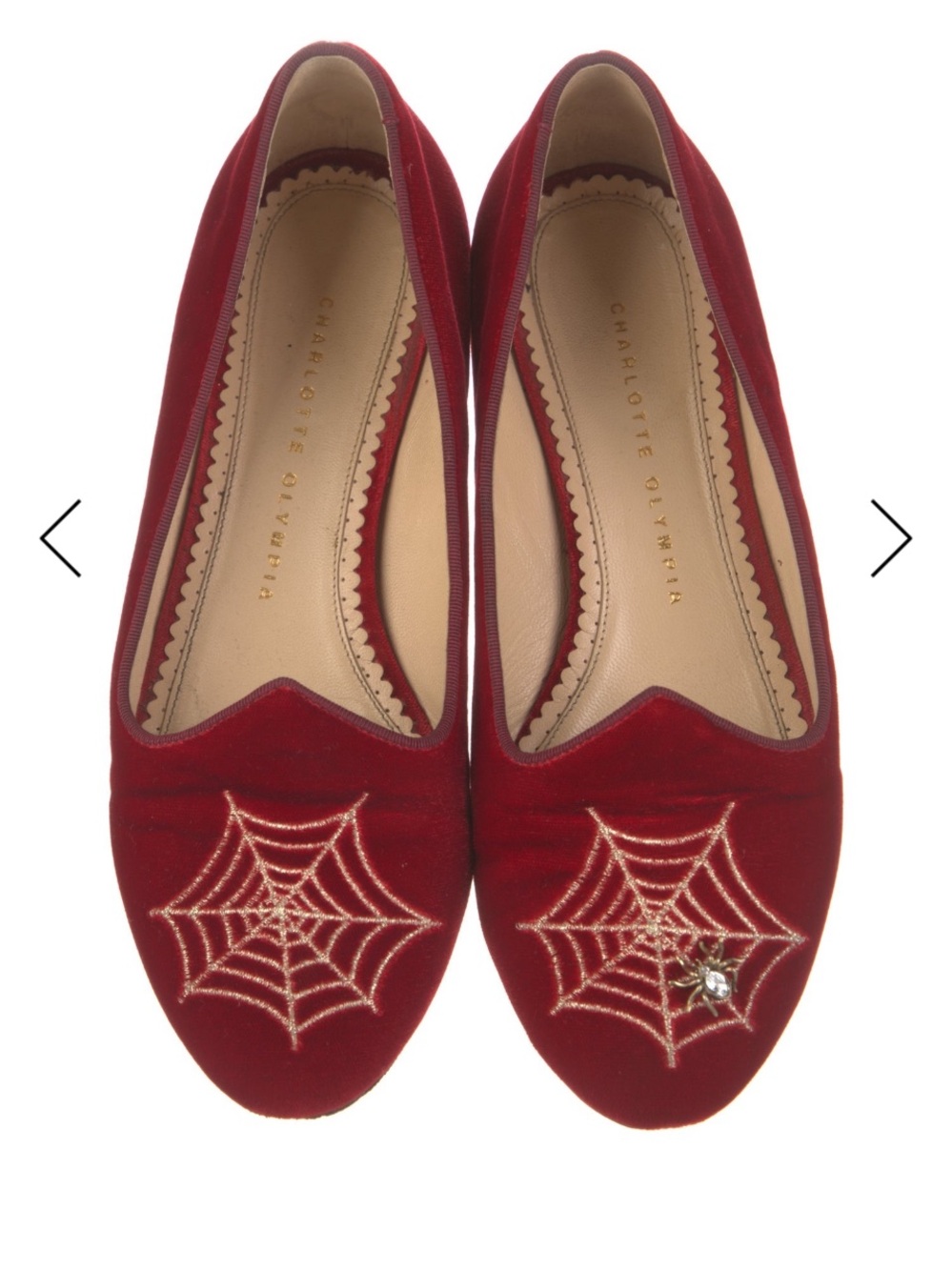 Vero Cuoio Red Velvet Embroidered Spiderweb Flats